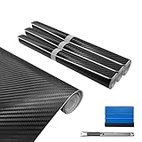 BWBWND 3 PCS 3D Carbon Fiber Vinyl Wrap, 12×60 Inches Car Air Release Sticker with Knife & Hand Tool, Vehicle Self Adhesive Wrap Film Anti-Wrinkle Vinyl Roll for Car Motorcycle (Black)