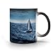 TKJMCSW Taza de café de 325 ml con diseño de velero azul que cambia de color Imagen de TKJMCSW Taza de café de 325 ml con diseño de velero azul que cambia de color