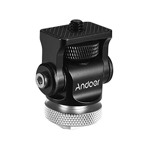Andoer 180 ° Rótula Adaptador de Montaje de Zapata de Flash Caliente Tornillo de 1/4 Pulgada con Llave para cámara DSLR Micrófono LED (Plata)
