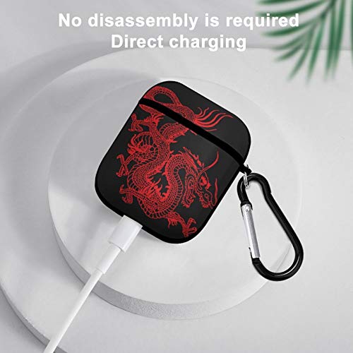 Red Chinese Dragon Airpods Case Cover For Apple Airpods 2&1 Cute Airpod Case For Boys Girls Silicone Protective Skin Airpods Accessories With Keychain #TOP4