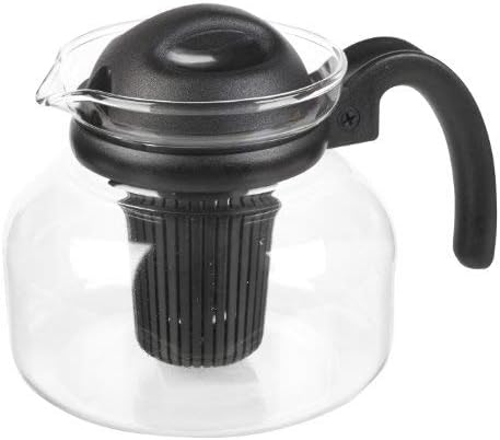 Termisil 1 LTR Glass Tea Pot Borosilicate Heat Resistant Jug + Infuser Strainer (Black)
