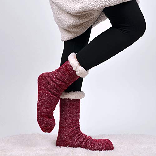 Image of Nollia Plush Women's Fleece Slipper Socks Cozy & Warm Sherpa Socks Non Slip with Grippers House Slippers Winter Holidays Christmas Gifts