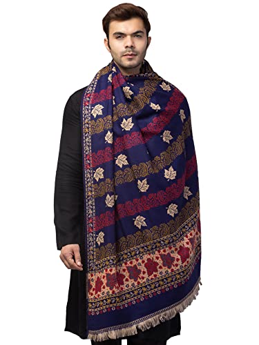Image of tweedle Jamawar Weave,Woolen Shawl /Stole /Lohi for Men, Reversible Chinar Patta Design Shawl (40 x 80 inches)