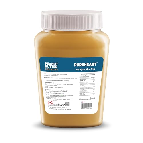 Image of Pureheart Nutbutter Crunchy Peanut Butter 1000 gm | Natural & Premium Roasted Peanuts | High Protein, Rich in Fiber | Zero Trans Fats | for Tasty Breakfast & Post Workout Protein Snack