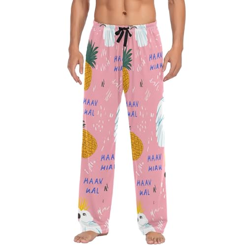Men's Pajama Pants Cockatoos Pineapples Pink Sleep Pajama Lounge Pant with Pockets, Elastic Waistband