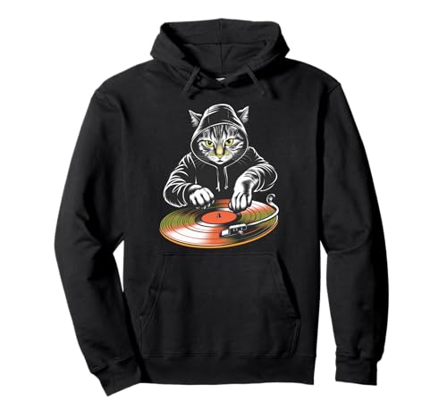 DJ Cat EDM Techno House Scratch Music, divertido amante de los gatos Sudadera con Capucha