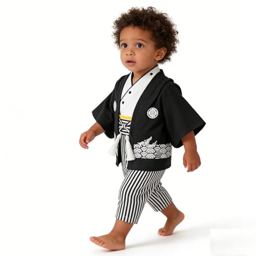 SZCQ ベビー 男の子 着物 ロンパース スーツ 和装 幼児 コットン 侍 衣装, ブラックホワイト, 18-24 Monthの商品画像（Amazon）