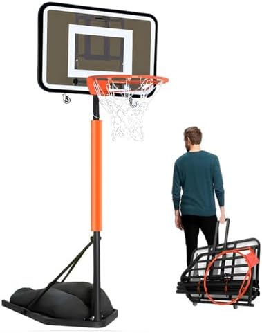 Adjustable Portable Basketball Hoop - Foldable Outdoor Goal with Backboard, Easy Setup for Backyard Play, Height Adjustable for Kids & Adults - Perfect for Family Fun!