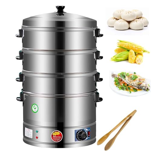 QYLTTDM Vaporera De Acero Inoxidable De 3 Niveles, 40/47/52 Cm, Calentamiento Automático, Base Extraíble, Almacenamiento Compacto, 3 Recipientes Extraíbles para Carne, Albóndigas Y Arroz