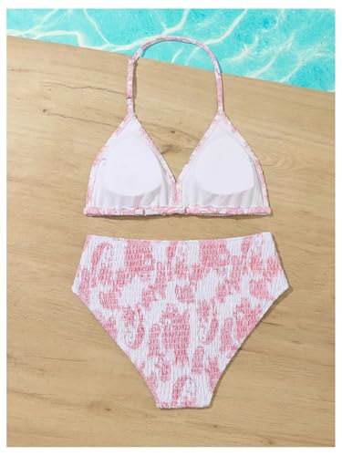 Image of RoseSeek Girl's Tie Dye Smocked 2 Piece Swimwear Sets Backless Cute Bikini