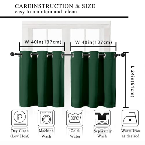 Image of Simplebrand Ever Green Short Kitchen Curtains 24 Inch Length 2 Panels Set, Small Windows Room Darkening Curtain for Bathroom, Cabinet, Basement, RV Camper, Thermal Insulated Short Drapes, 40 x 24 Inch