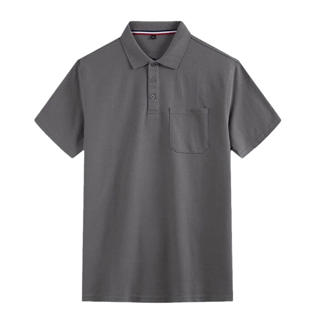 Polo pour homme manches courtes taille 3XL avec poche poitrine gris ample