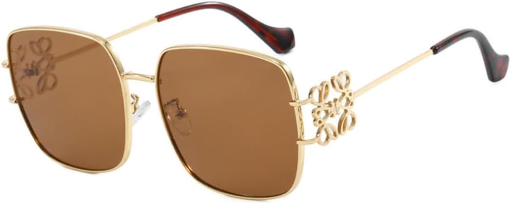 Womens Sunglasses – Designer Square & Oval Frames, Luxury Metal Floral Big Sunglasses, UV400 Protection