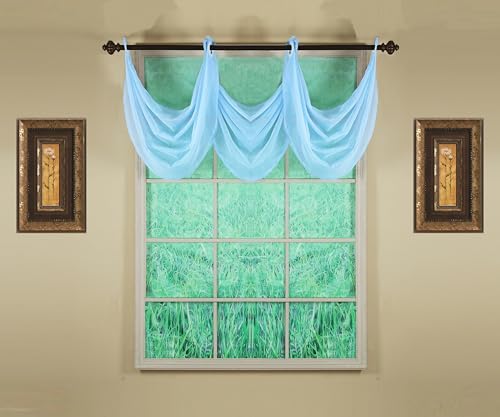 Image of Today's Curtain, Emelia Grommet Sheer Valance Waterfall 25 inch Sky Blue, 35 inch W x 25 inch L