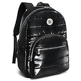 Mochila Feminina Kika Escolar Costa Grande Lona Metalizada holografica Juvenil (Preto)