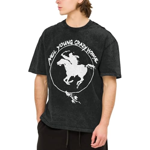 Photo de Neil Singer Young Chemises Le T-shirt essentiel The White Stencil T-shirt graphique fantaisie noir col rond en coton délavé rétro à manches courtes pour hommes fans de musique cadeau Medium