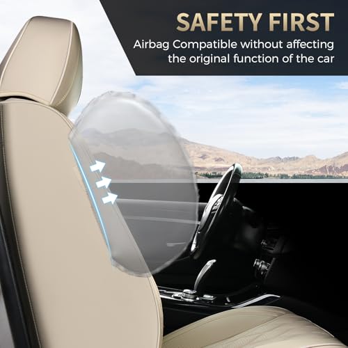 Image of FLORICH Automotive Seat Covers Front Seats Leather Car Seat Covers with Lumbar Support Front Seat Covers Waterproof Car Seat Cushion Protectors Universal Fit for Most Cars Sedans Trucks SUV, Beige