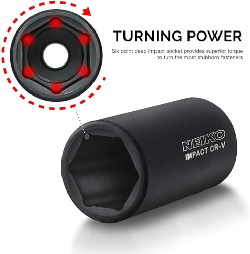 NEIKO 02448A 1/2" Drive Master Impact Socket Set, 65 Piece, Standard SAE (3/8"-1-1/4") & Metric (10-24 mm) Sizes, Deep & Shallow Kit, Includes Adapters & Ratchet Handle