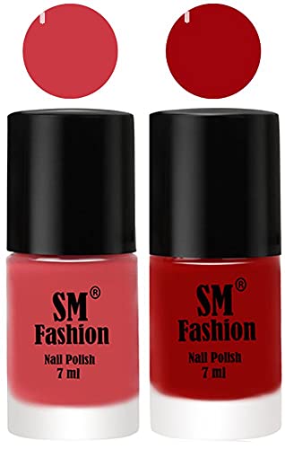 Image of Long Lasting Nail Polish | Nail Paint Combo 7 ml Each) - Set of 2 Punch Pink-Light Red
