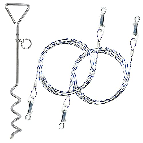 2 cadenas de perro de 1.5 m para el exterior de cable de amarre para perros, espiral de acero reflectante, accesorios para perros (cable y estaca, 2 x 1.5 m (cualquier color))