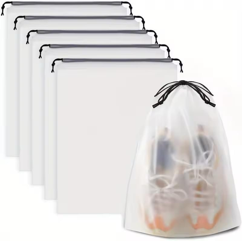 5PCS Portable Shoe Drawstring Storage Bag for Sundries Travel, Makeup Bag, Waterproof Transparent Plastic Storage Bag