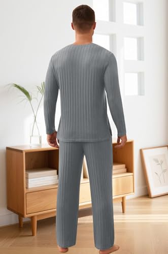 NITAGUT Men's Pajama Set Henley Collar Loungewear Long Sleeved Buttoned Sleepwear 2 Piece Pjs with Pockets4