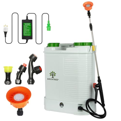 BIRCHTREE 16L Electric Knapsack Sprayer, Rechargeable 12V Battery Powered Backpack Sprayer with 4 Nozzles, Cordless Garden Sprayer for Weed Killer & Agriculture