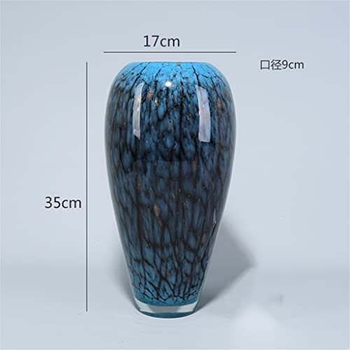 Zhuhw Glazed Vase Glass Art Ornament Blue With Artificial Flowers Chinese Living Room Entrance Decorative Vase Ornament (Color : Blue+Orange, Size : 35 * 17 * 9Cm) #TOP1