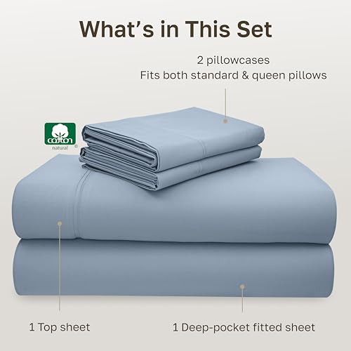 Image of California Design Den - Luxury Full Size Sheet Set - 100% Cotton, 600 Thread Count Deep Pocket Full Size Bed Sheets, Sateen Weave - Blue