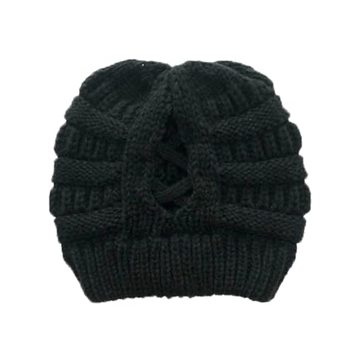 TMTGTS Weiche Brötchen WinterMütze Damen Pferdeschwanz Messy Bun Beanie Tail Knit Slouchy Hat Warme Stretch Zöpfen Loch Loop Slouch Strickmütze für Damen Mädchen Langen Haaren EIN Stücke(1#)