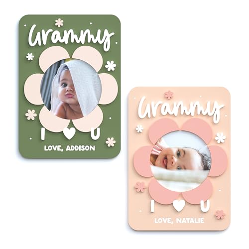 The Cotton & Canvas Co. Personalized Name Grammy I Love you Photo Magnet Frame, Mother's Day, Custom, Daisy, Gift for Grandma, Keepsake, Fridge Photo Frame, Grammie