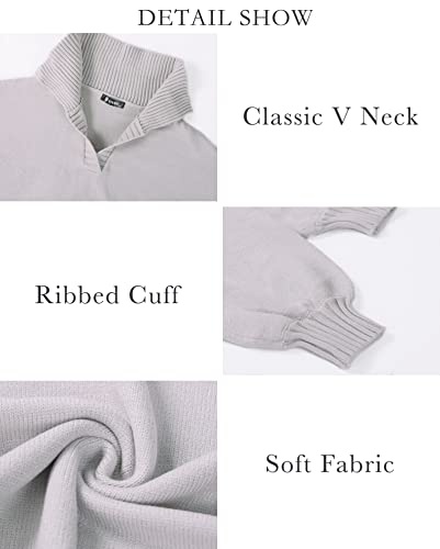 Btfbm Women Casual V Neck Knit Mini Sweater Dresses Long Sleeve Loose Fit Solid Color Ribbed Hem Pullover Jumper Sweaters(Solid Grey, Small) #TOP5