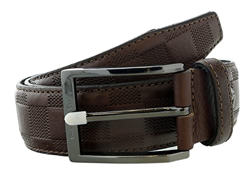 Pierre Cardin Brown Textured Checkered Classic Buckle Adjustable Adjustable Mens Belt-34