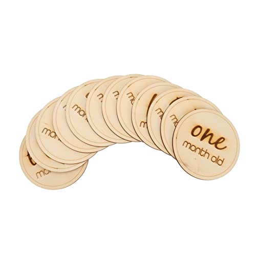 木製ベビーマンスリーカード 12枚 赤ちゃんのお知らせプレート 成長記録カード 新生児写真撮影小道具