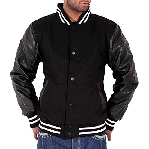 Big Dawg Special Mens Boys Faux Leather Sleeve Bomber Varsity Baseball Jacket (M, Black) Cover