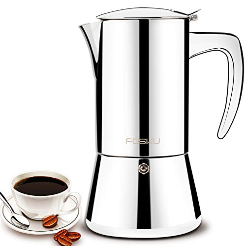 FOSKU Stovetop Espresso Maker Stainless Steel Moka Pot Italian Style Coffee Maker Espresso Pot For 6 Cups 300ml Silver
