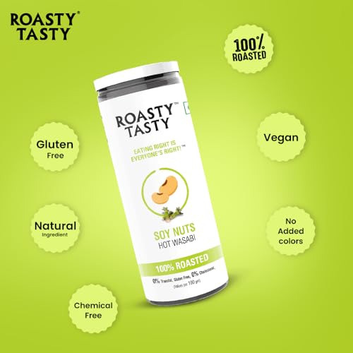 Image of Fiery Wasabi Fusion | Protein-Rich, Roasted Flavoured Soy Nuts | Ready-to-Eat | Zero Cholesterol, Gluten-Free | Healthy and Tasty Roasted Nutrient-Packed Namkeen Snacks (150g)