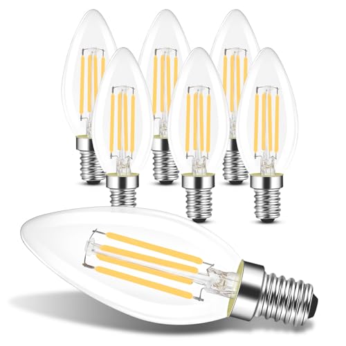 GBLY 6er pack LED E14 Glühbirne Leuchtmittel: Warmweiß Lampe kerze 4W 2700K Filament Birne Retro Edison C35 Glühlampe Vintage Light Bulb Glas Energiesparlampe - Nicht Dimmbar