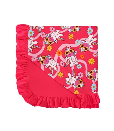 Image of Premium Baby Blankets, Soft Viscose from Bamboo Blanket for Girls, Nursery Crib Bedding Quilt for Newborn and Toddler, Ruffle Blanket Cooling for Hot Sleepers 50''x50'' Pink Unicorn