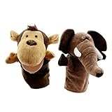 Zxpjkyu 2 Stück Handpuppe Tierhandschuh Plüschfigur mit Mundbewegung Aus Hochwertigem PP Material für Pädagogisches Erzählen Und Rollenspiel für Kinder Klasse, Elefantenaffe