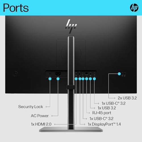 Image of HP 27 inch 4K UHD IPS USB-C Monitor with 5ms Response Time, Anti Glare, Flicker Free, VESA Mount (100mm), Displayport, HDMI, Black /Silver Color w /DKZ Hub & ErgoFlexy Single Mount Arm