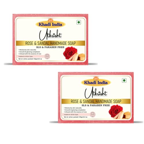 Image of Khadi Rose & Sandal Handmade Bathing Soap Bar 125g (Pack of 2) | Natural & Herbal | Glowing, Hydrating & Brightening Skin | For Acne & Blemishes | All Skin Types | For Men & Women