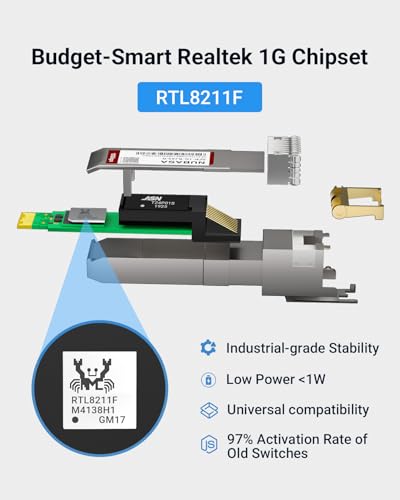 Image of 1.25G SFP to RJ45 Adapter | 1000BASE-T Copper SFP Module Transceiver | 1000 /100 /10M Auto-Sensing | Low Power <1W | Up to 100m with Cat5e Cable