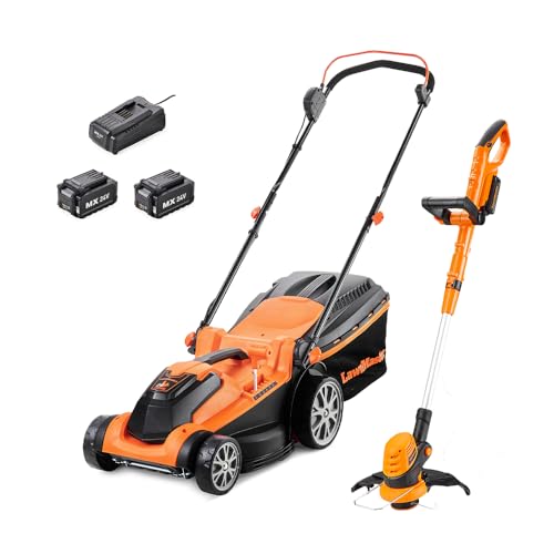 LawnMaster MX 24V Cordless 37cm Lawnmower and 25cm 3-in-1 Grass Trimmer - Rear Roller, Cutting and Edging, 2x MX 24V 4.0Ah Lithium Ion Batteries and Fast Charger (37cm Mower & Trimmer)