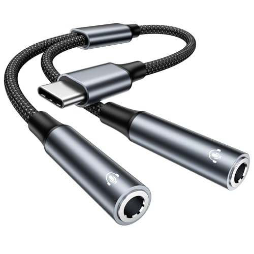 Adaptador USB C a Jack 3.5mm, Adaptador Auriculares Tipo C with Chip DAC adaptador Jack a USB C Splitter para iPhone 17/16/15 Pro Max Plus, iPad, MacBook, Galaxy S25 S24, Google Pixel, Huawei, Xiaomi