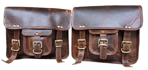 american blue 2X Sac de Moto en Cuir véritable Sacoche de vélo Sacoche de Messager en Cuir | Sac à Outils Marron Guidon Sissy Bar Sac de Voyage, sacoches de Selle Lot de 2 (Chocolate Brown)