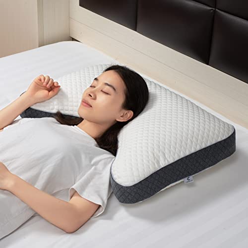 Curved Pillow - Side Sleeper Pillow for Neck and Shoulder Pain Relief – Adjustable Shredded Memory Foam - Cervical Shoulder Pillow for Back Sleepers - Ergonomic Orthopedic Contour Pillows for Sleeping