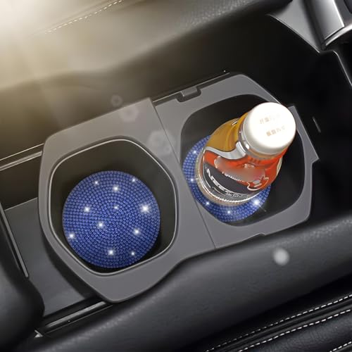 Image of Osilly Bling Car Cup Holder Coaster, Crystal Rhinestone Anti-Slip Insert Coasters, Universal 2.75 Inch Fashion Automotive Cup Mat, Car Interior Accessories Decor Gifts for Women (Dark Blue, 4PCS)