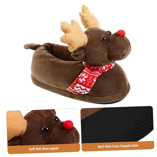 VALICLUD Christmas Fuzzy Slippers Reindeer House Shoes Memory Foam Animal Floor Slipper Boots Cozy Warm Fur Lining House Boots for Women Men Size 35-39 Light Brown2