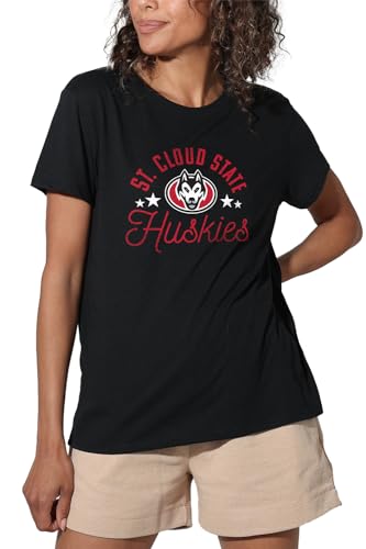St Cloud State University Official Huskies Women's Loose T-Shirt, Black, Large